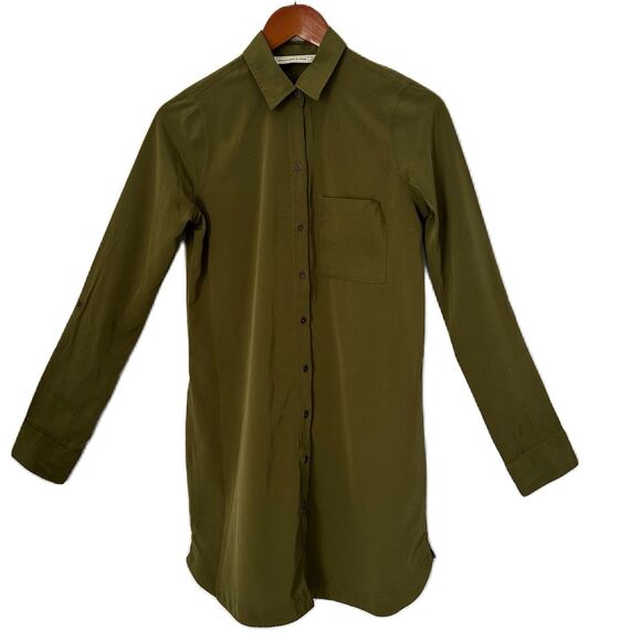 Abercrombie & Fitch Dress Women Small Green Button Up Roll Tab Sleeve Casual - Picture 1 of 15